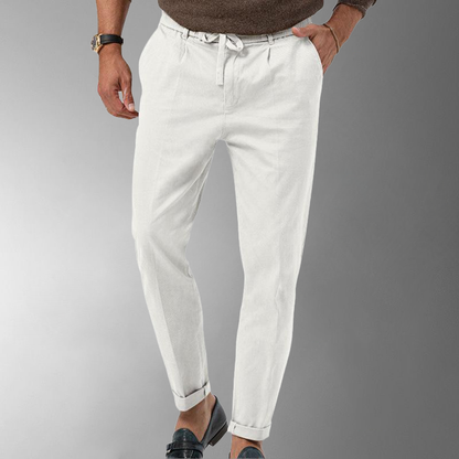 Men's Lightweight Linen Trousers with Elastic Waistband for Comfort and Breathability