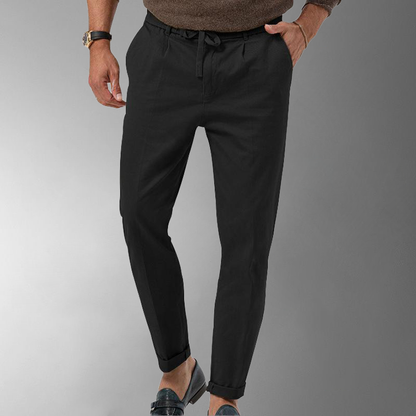 Men's Lightweight Linen Trousers with Elastic Waistband for Comfort and Breathability