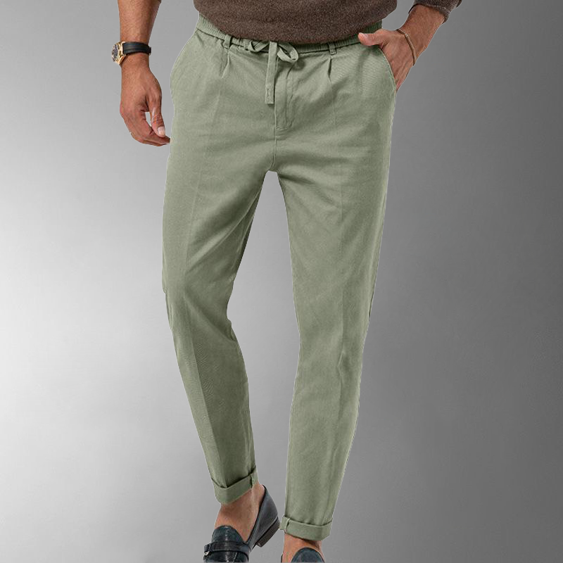 Men's Lightweight Linen Trousers with Elastic Waistband for Comfort and Breathability