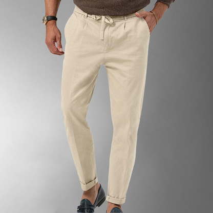 Men's Lightweight Linen Trousers with Elastic Waistband for Comfort and Breathability
