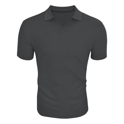 Men's Short-Sleeve Polo Shirt with Striped and Solid Design for Casual and Business Wear