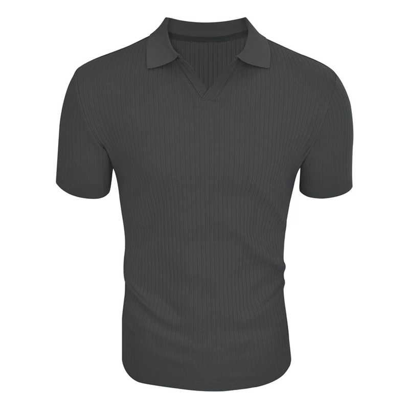 Men's Short-Sleeve Polo Shirt with Striped and Solid Design for Casual and Business Wear