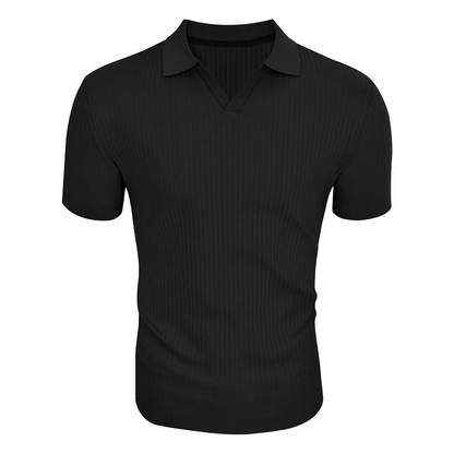 Men's Short-Sleeve Polo Shirt with Striped and Solid Design for Casual and Business Wear