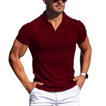 Men's Short-Sleeve Polo Shirt with Striped and Solid Design for Casual and Business Wear