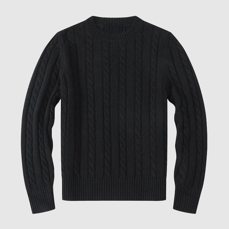 Men's Cable Knit Cotton Blend Crew Neck Sweater with Ribbed Cuffs