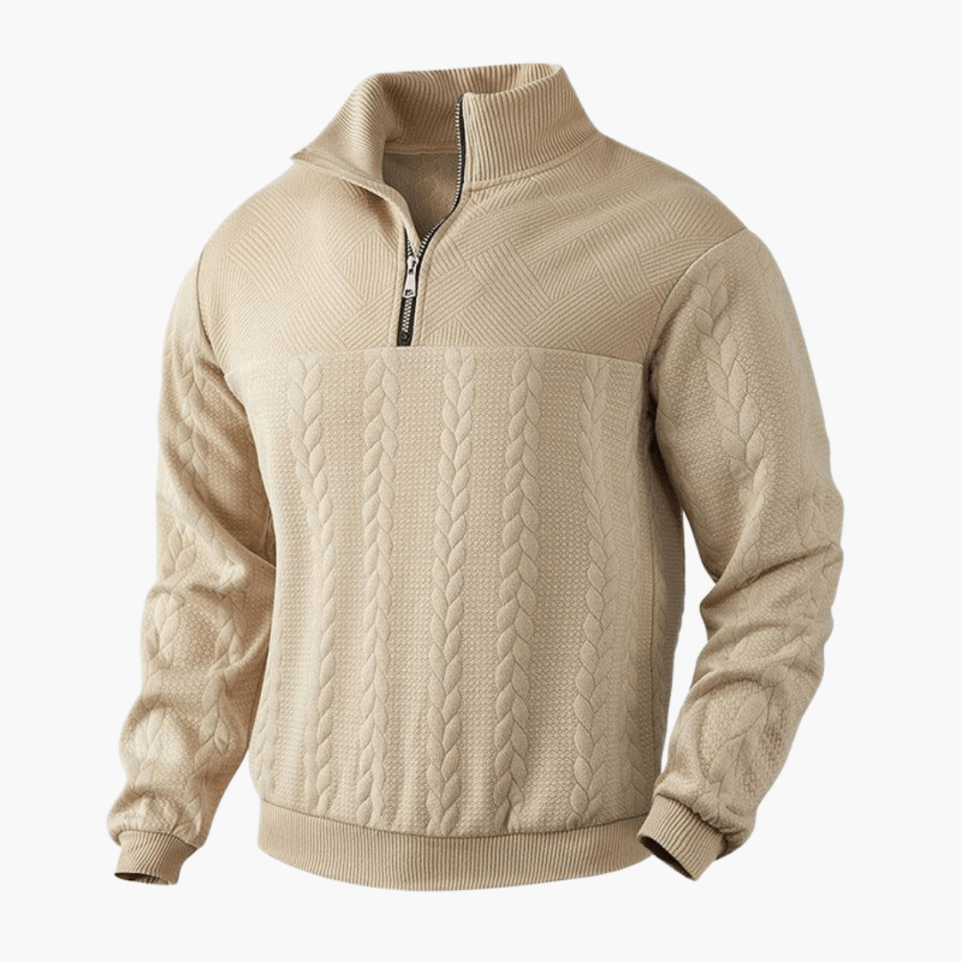 Men's Cable Knit Troyer Sweater with Half-Zip Collar for Warmth and Comfort