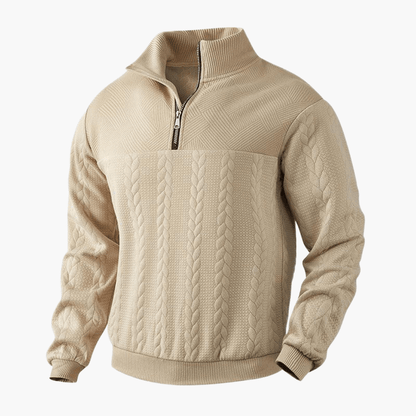 Men's Cable Knit Troyer Sweater with Half-Zip Collar for Warmth and Comfort