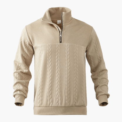 Men's Cable Knit Troyer Sweater with Half-Zip Collar for Warmth and Comfort