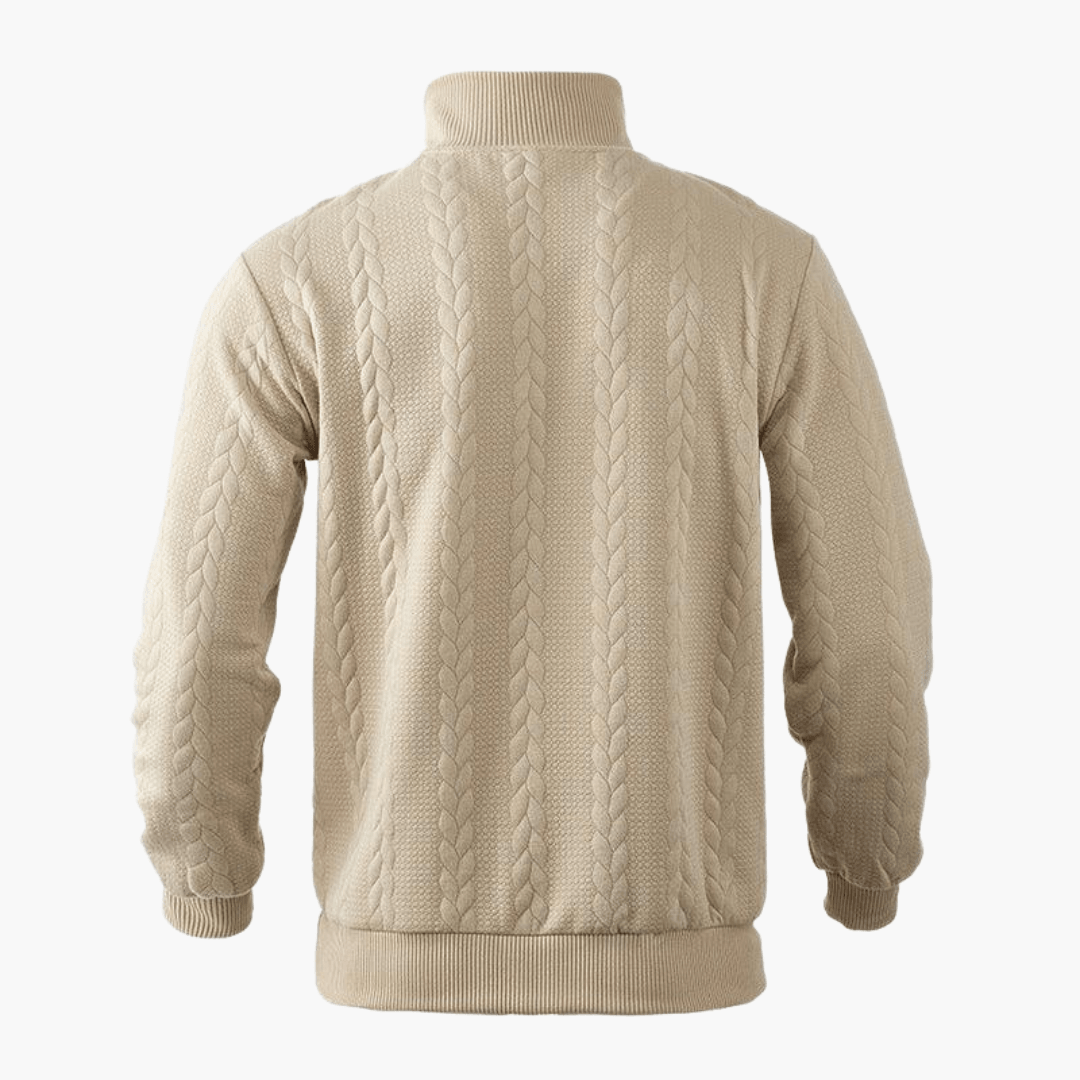 Men's Cable Knit Troyer Sweater with Half-Zip Collar for Warmth and Comfort