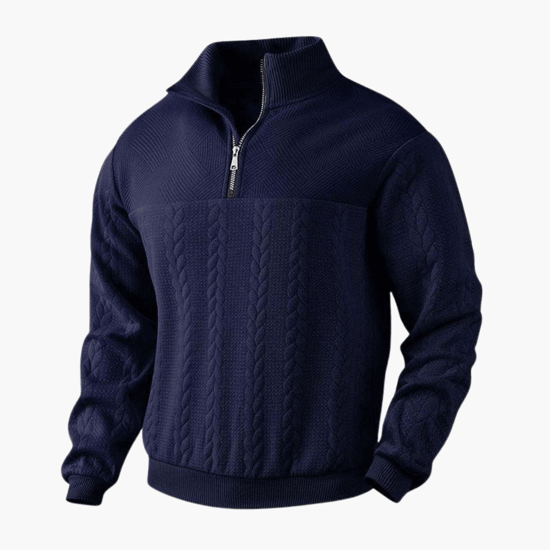 Men's Cable Knit Troyer Sweater with Half-Zip Collar for Warmth and Comfort