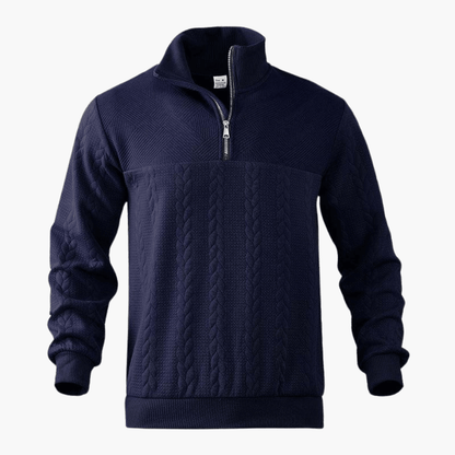 Men's Cable Knit Troyer Sweater with Half-Zip Collar for Warmth and Comfort
