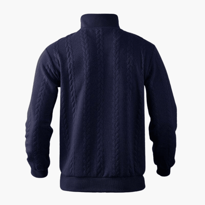 Men's Cable Knit Troyer Sweater with Half-Zip Collar for Warmth and Comfort