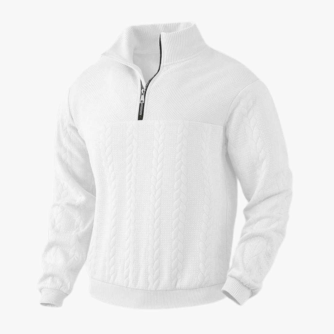 Men's Cable Knit Troyer Sweater with Half-Zip Collar for Warmth and Comfort