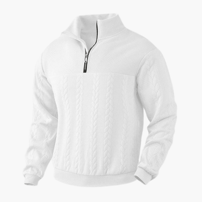 Men's Cable Knit Troyer Sweater with Half-Zip Collar for Warmth and Comfort
