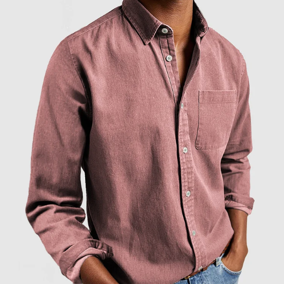 Men's Casual Cotton Blend Denim Button-Down Shirt