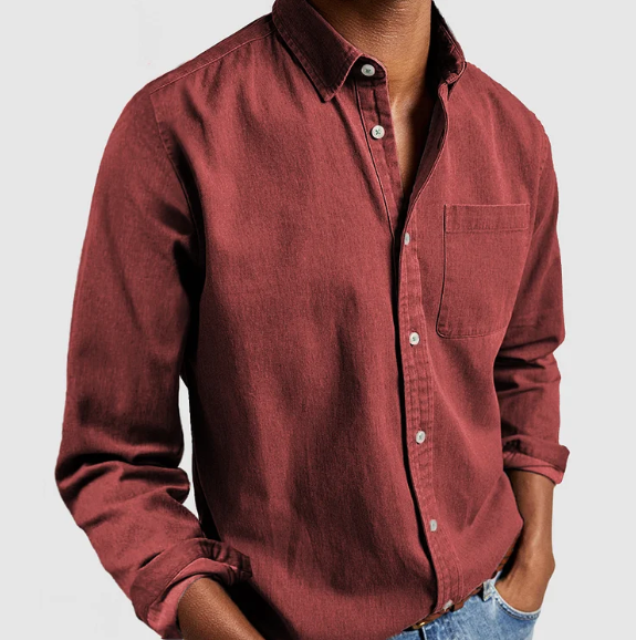 Men's Casual Cotton Blend Denim Button-Down Shirt