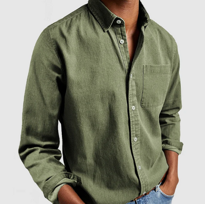 Men's Casual Cotton Blend Denim Button-Down Shirt