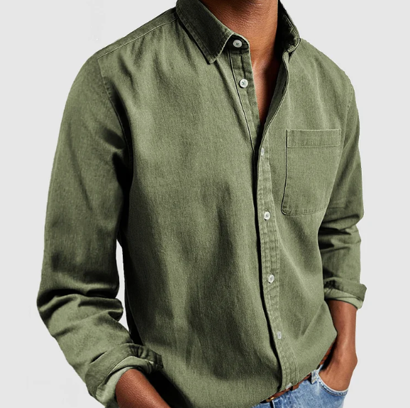 Men's Casual Cotton Blend Denim Button-Down Shirt