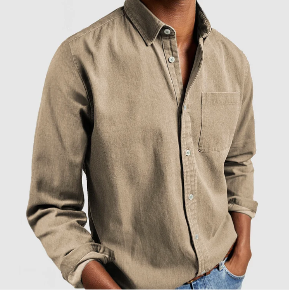 Men's Casual Cotton Blend Denim Button-Down Shirt