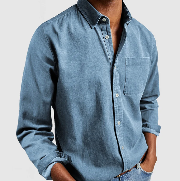 Men's Casual Cotton Blend Denim Button-Down Shirt