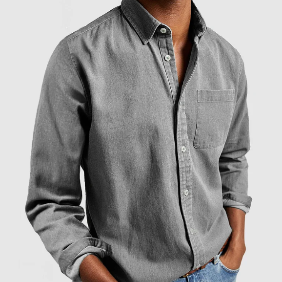 Men's Casual Cotton Blend Denim Button-Down Shirt