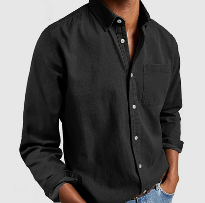 Men's Casual Cotton Blend Denim Button-Down Shirt