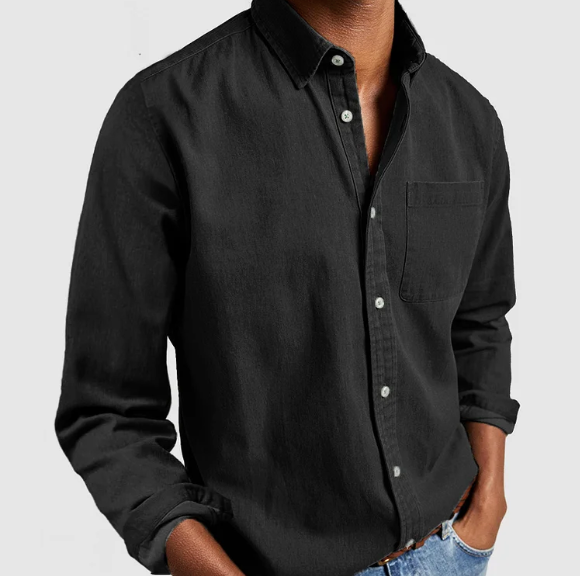 Men's Casual Cotton Blend Denim Button-Down Shirt