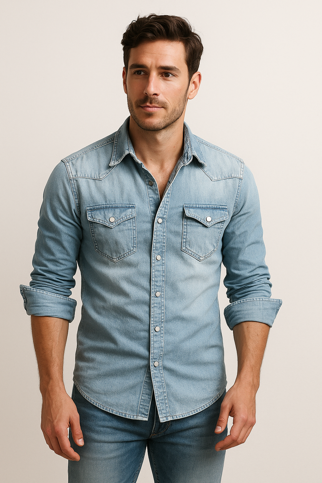 Men's Durable Casual Denim Shirt Versatile Layering Top