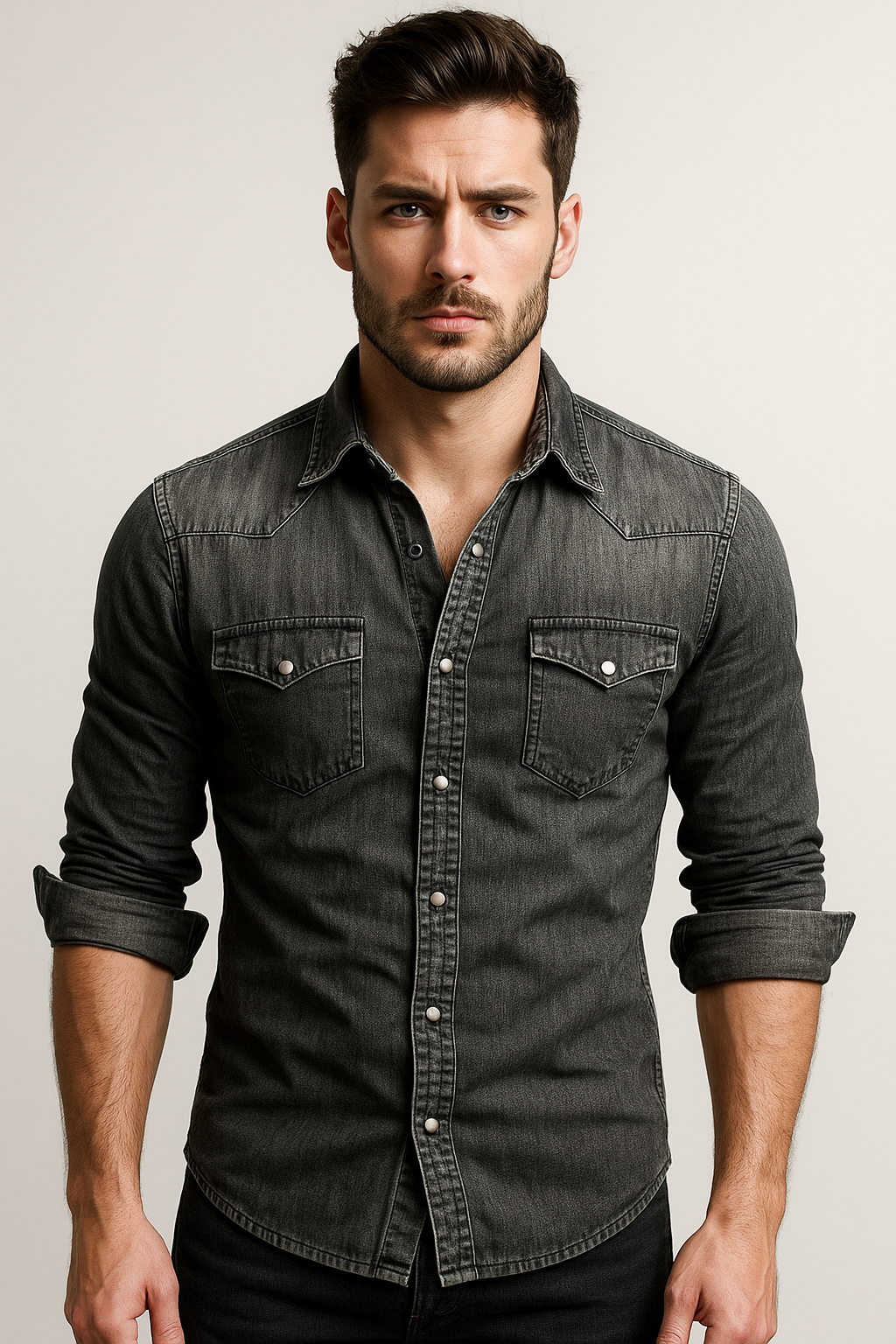 Men's Durable Casual Denim Shirt Versatile Layering Top