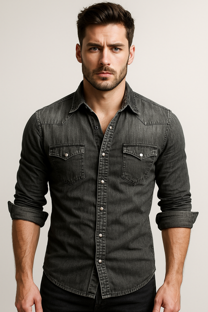 Men's Durable Casual Denim Shirt Versatile Layering Top