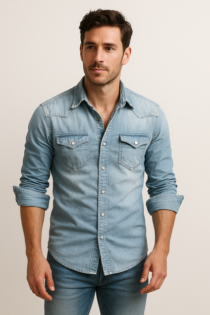Men's Durable Casual Denim Shirt Versatile Layering Top