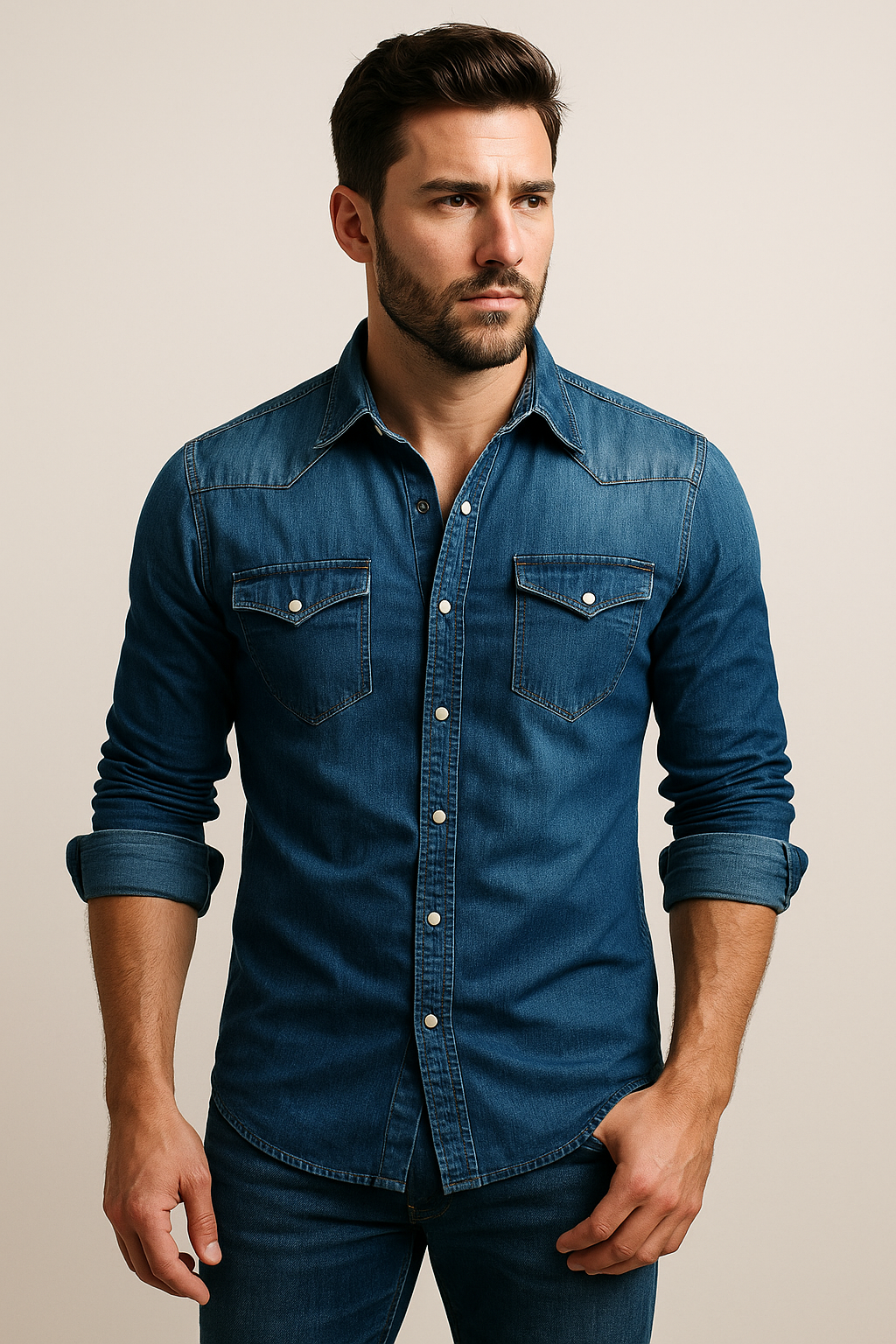 Men's Durable Casual Denim Shirt Versatile Layering Top