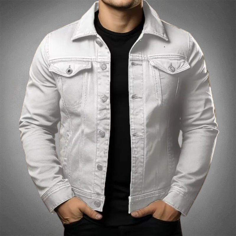 Men's Casual Tailored Fit Denim Jacket with Chest Pockets