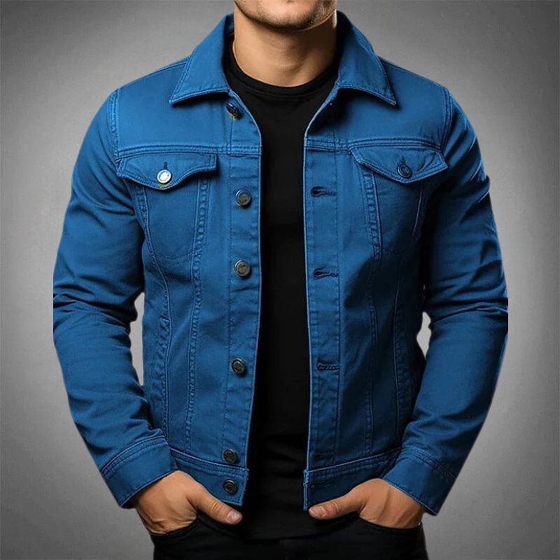 Men's Casual Tailored Fit Denim Jacket with Chest Pockets