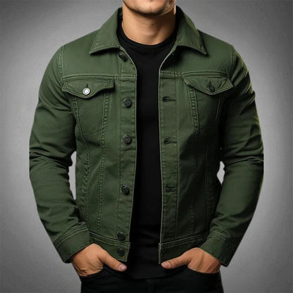 Men's Casual Tailored Fit Denim Jacket with Chest Pockets