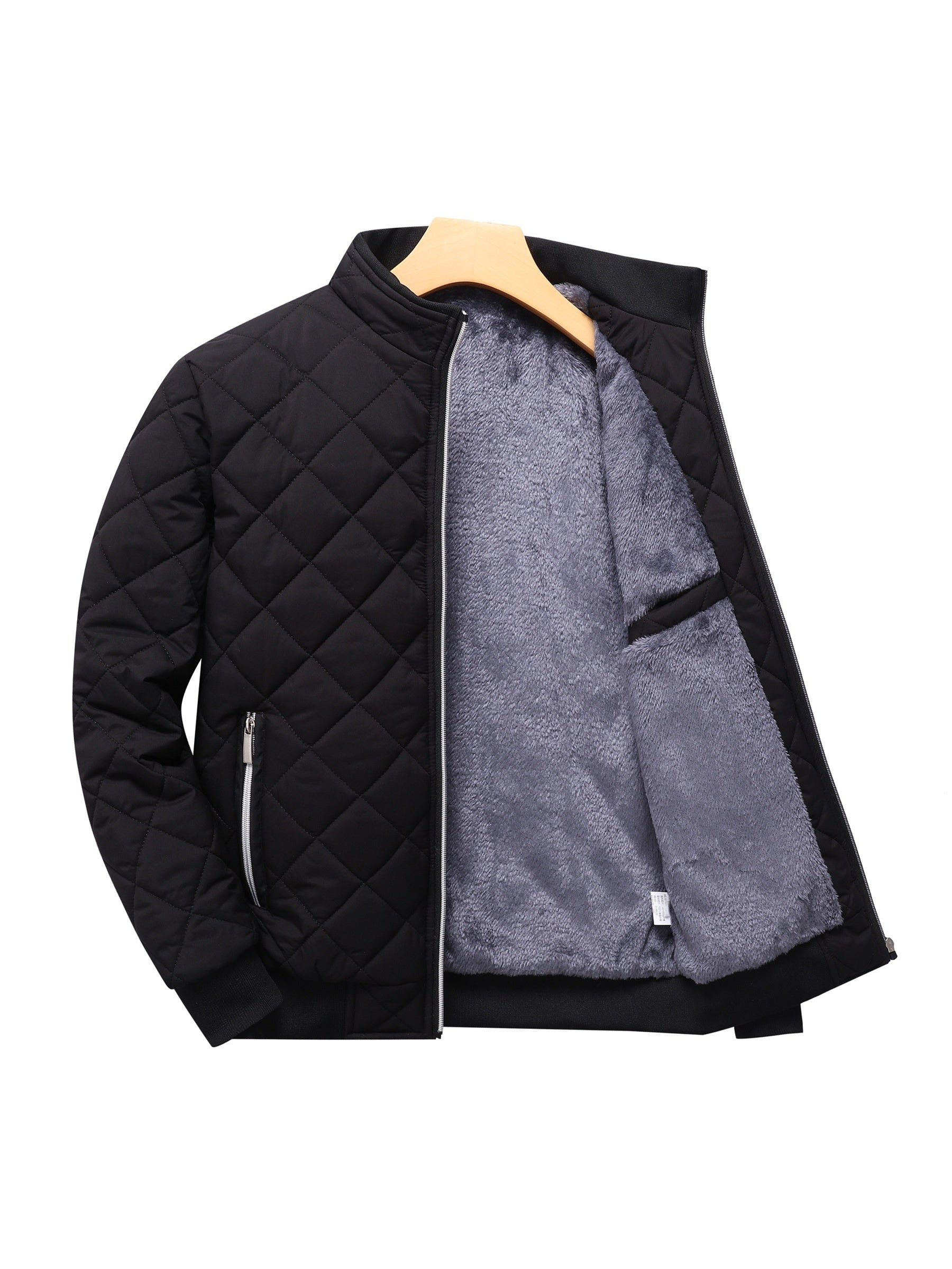 Men's Casual Fleece Check Pattern Puffer Jacket for Cold Weather Warmth