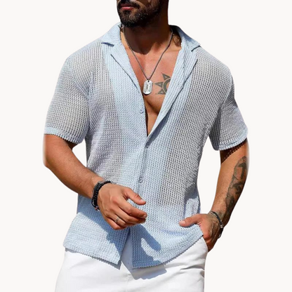 Men's Breathable Hollow Knit Short Sleeve Shirt for Warm Weather