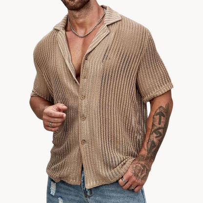 Men's Breathable Hollow Knit Short Sleeve Shirt for Warm Weather