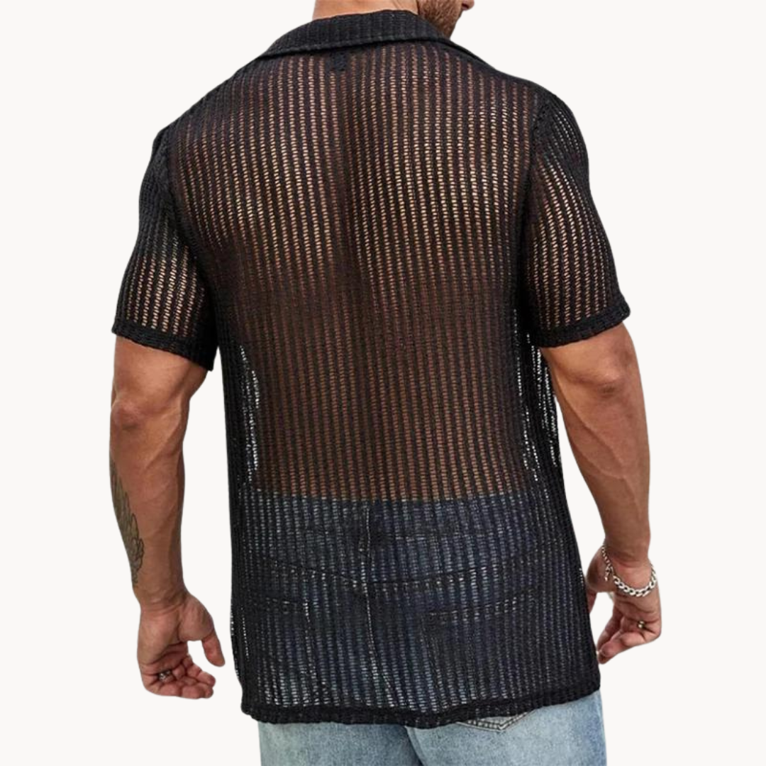 Men's Breathable Hollow Knit Short Sleeve Shirt for Warm Weather