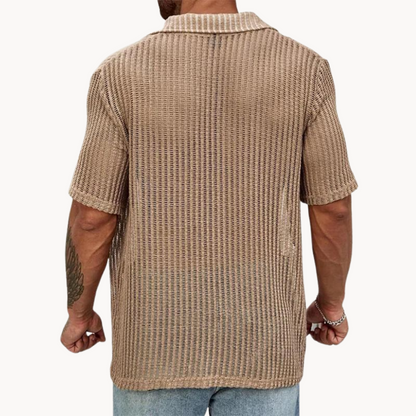 Men's Breathable Hollow Knit Short Sleeve Shirt for Warm Weather