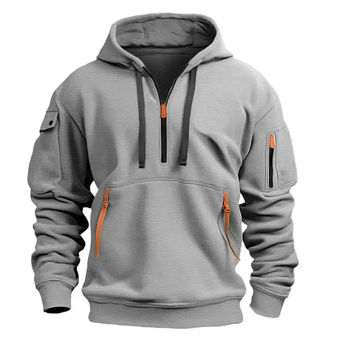 Men's zip neck hoodie with pockets - cotton