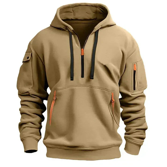 Men's zip neck hoodie with pockets - cotton