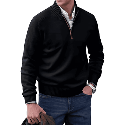 Men's cotton jumper with quarter-zip - knitwear