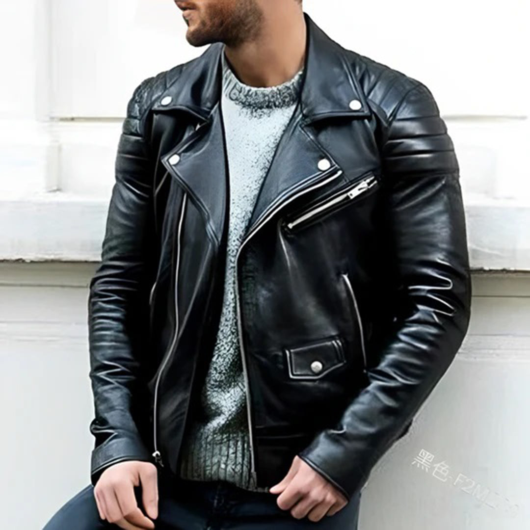 Men's leather biker jacket - genuine leather