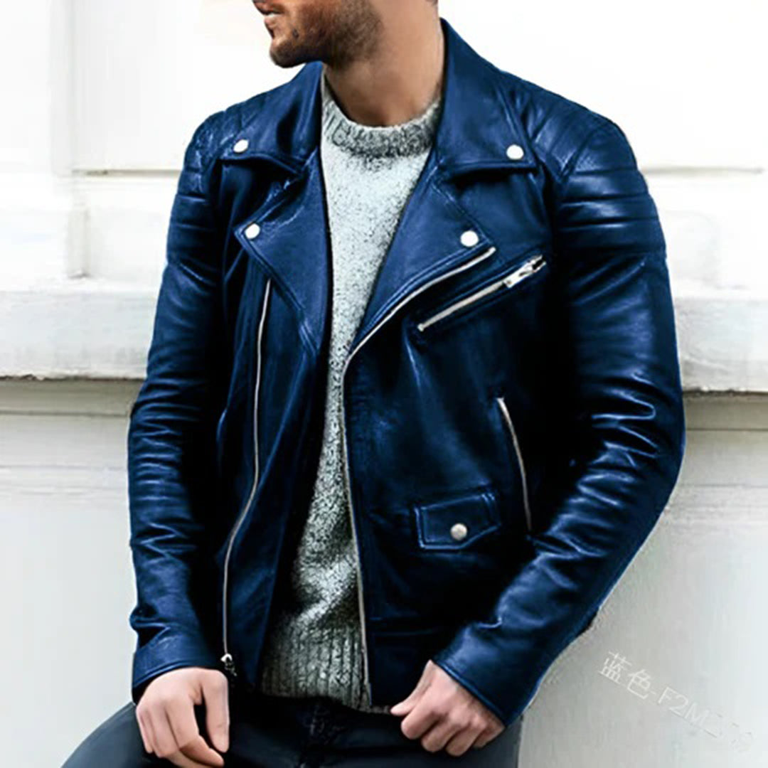 Men's leather biker jacket - genuine leather