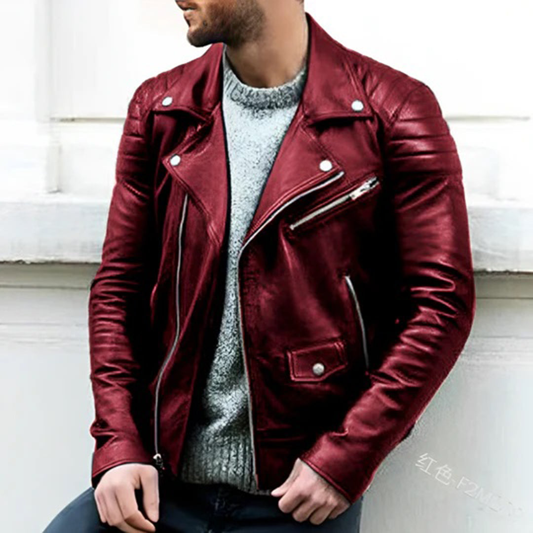 Men's leather biker jacket - genuine leather