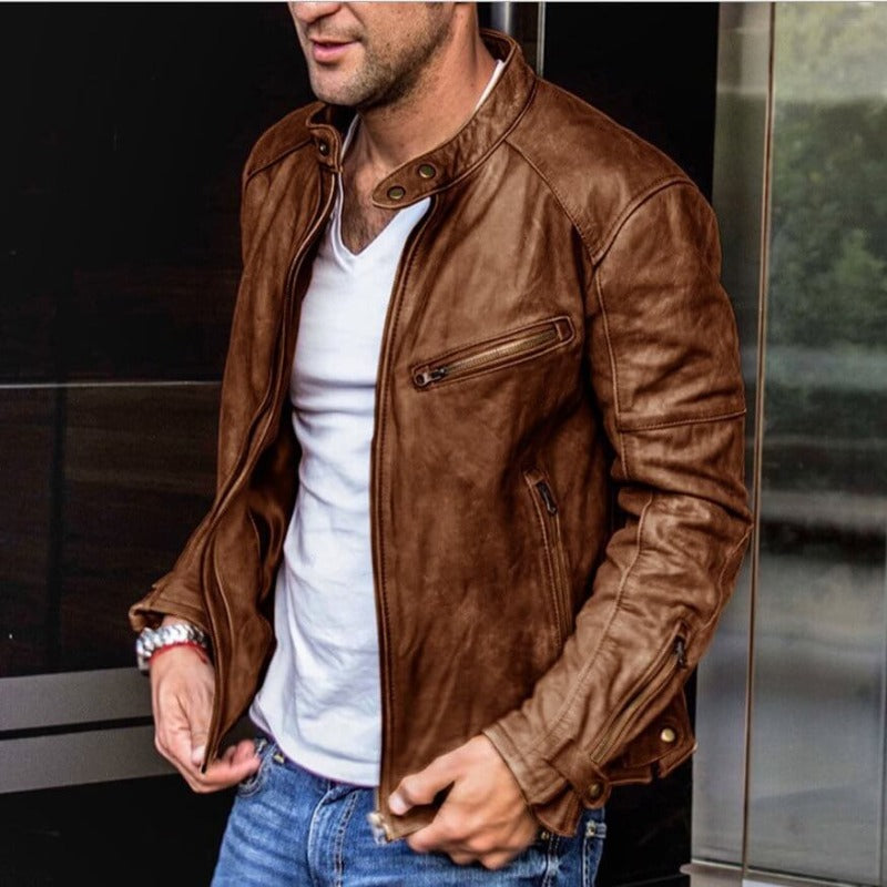 Men's classic biker leather jacket