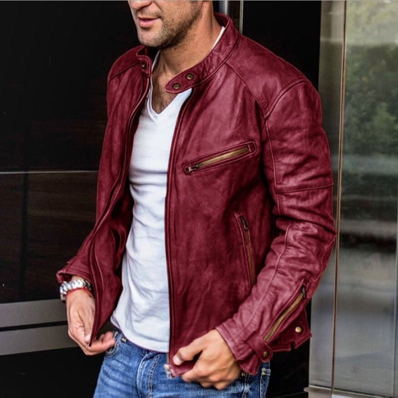 Men's classic biker leather jacket