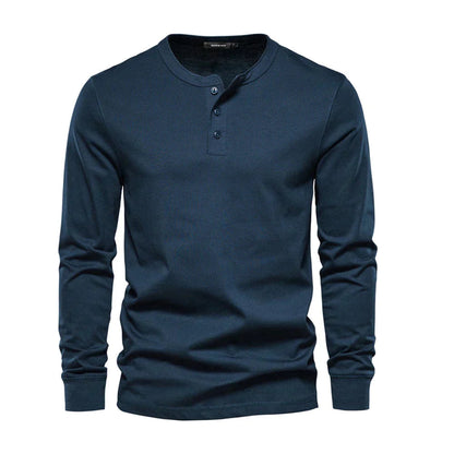 Men's Cotton Blend Henley Long Sleeve Shirt with Button Neck for Casual Wear