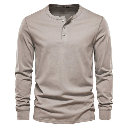 Men's Cotton Blend Henley Long Sleeve Shirt with Button Neck for Casual Wear
